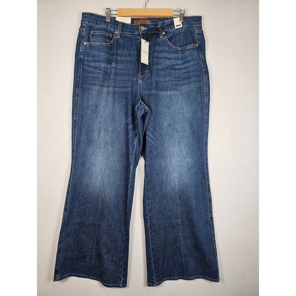 Boho Judy Blue Wide Leg Jeans Womens 22W Dark Wash High Waist Stretch Denim